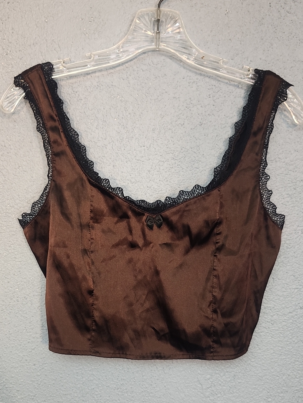 Brown Satin Lace-Trim Camisole Top